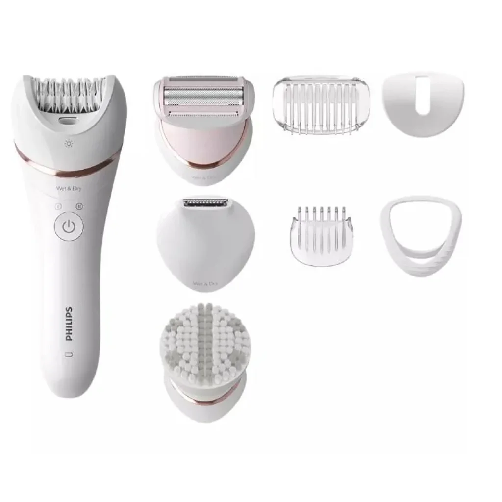 Епілятор Philips 8000 series дисковий, акумул., пінцет.-32, волог.+сух., насадок-7, футляр, білий, BRE735/00 UA
